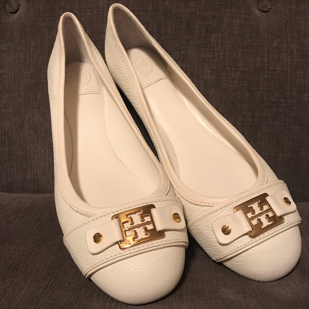 Tory Burch White Leather Ballet Flats
